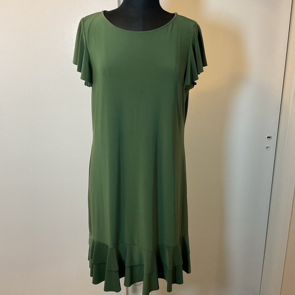 Nicole Miller Dresses & Skirts - 18. Nicole Miller Solid Ruffle Short Sleeve Midi Green Dress Size Large